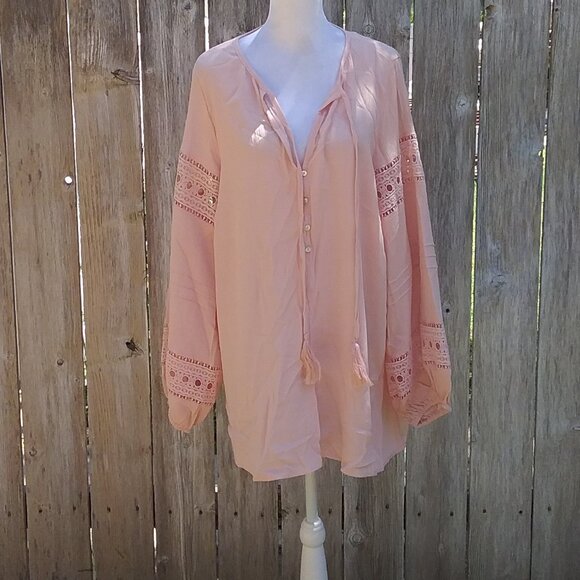 Starling Reine Top Women's Small Peach Lace Boho Bohemian Oversized Coastal - Picture 5 of 6
